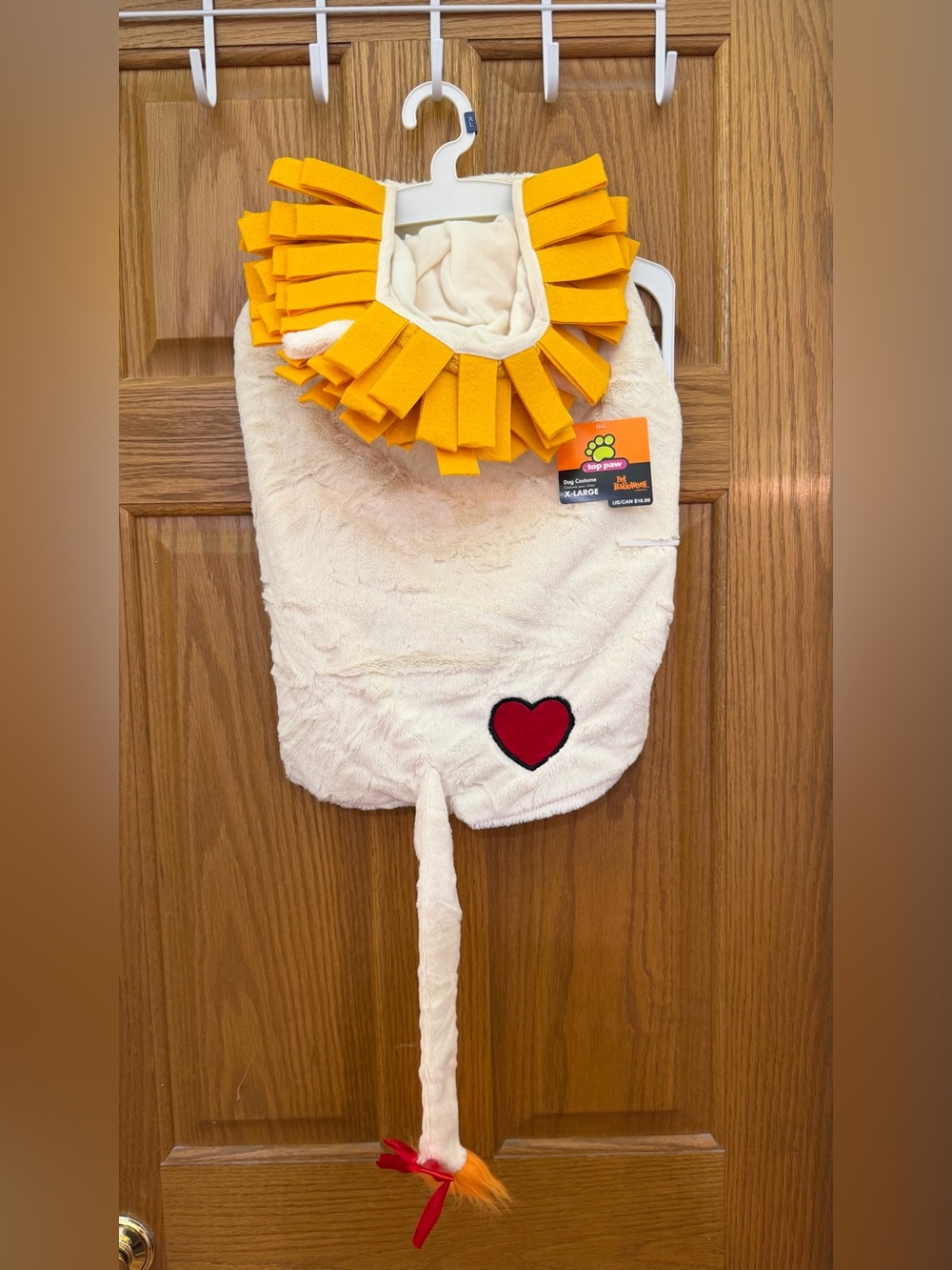 NWT Plush Lion Halloween Hooded Dog Costume w Yellow Mane and Red Heart XXL